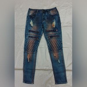 Red Splash Stretch Moto Junior/women destressed jeans (pre-loved)